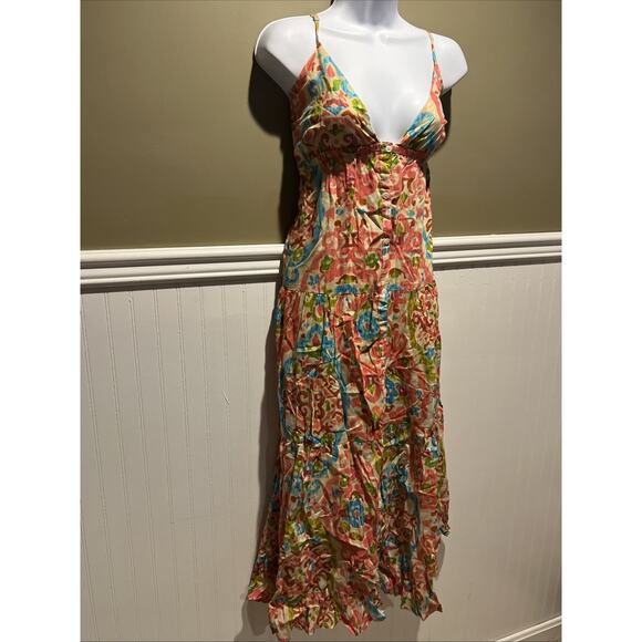 House of Harlow Printed Buttondown Tie Sleeveless Bohemian Maxi Dress New M - Picture 2 of 9